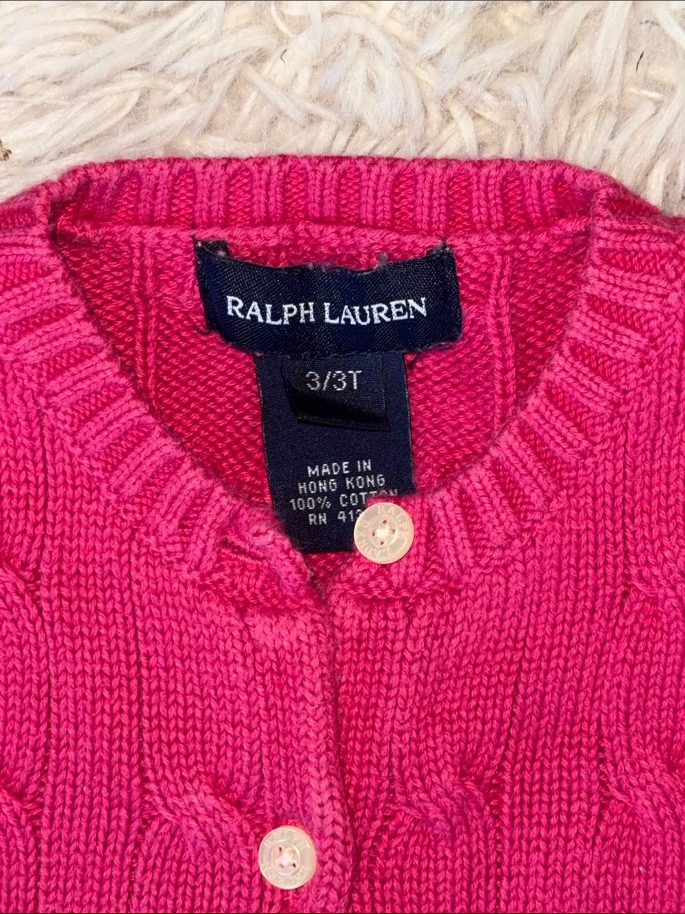 🐎 Ralph Lauren Girls Cable-Knit Cardigan in Fuchsia 3/3T